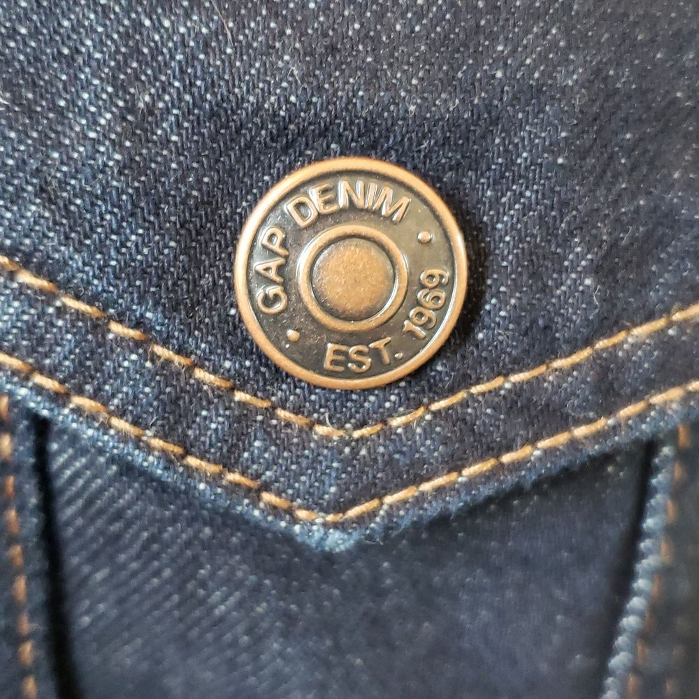 GAP Sherpa Lined Denim Trucker Jacket Dark Blue Oversized Cozy • SIZE SMALL - Picture 9 of 14